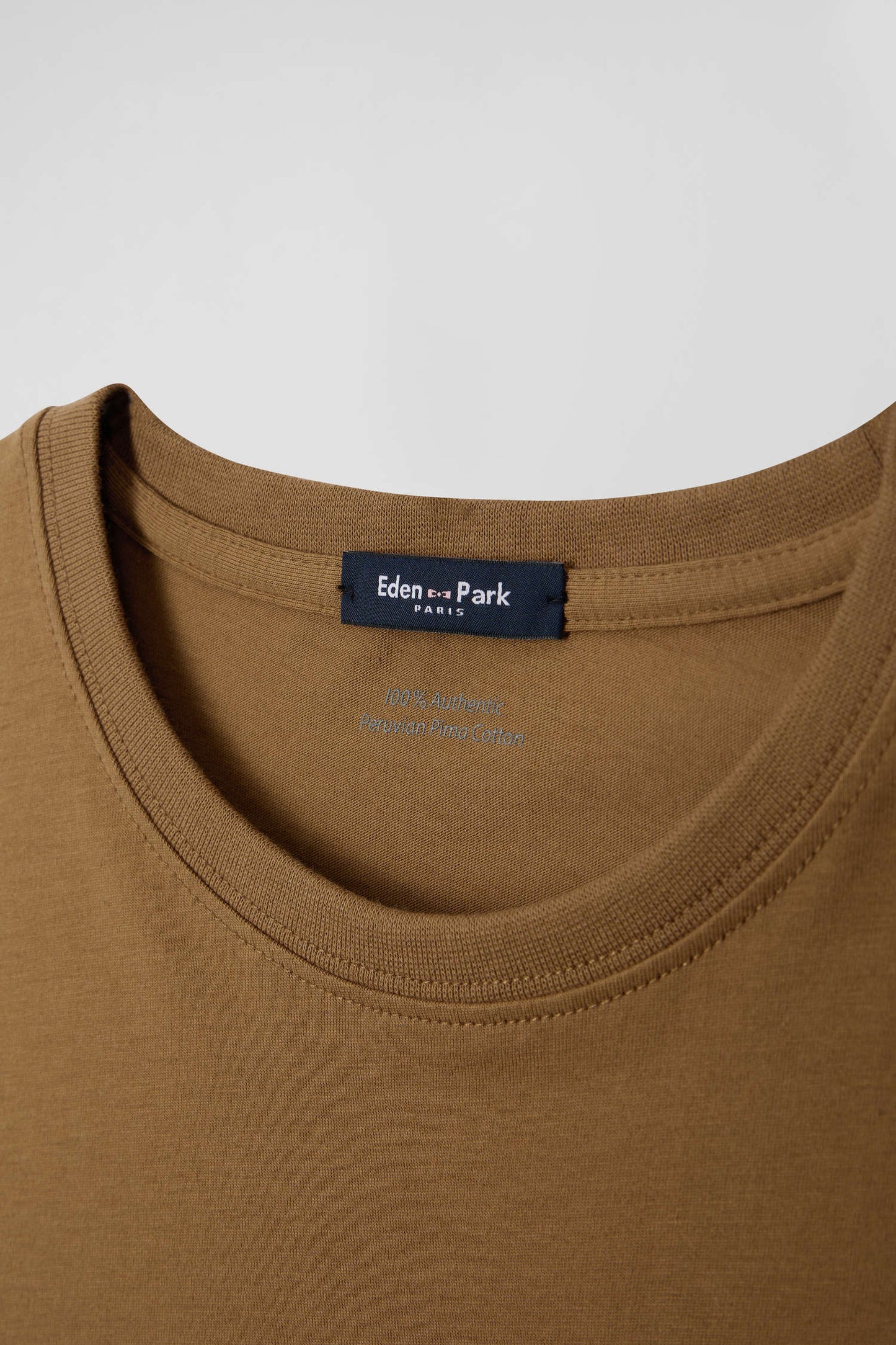 T-shirt manches courtes en coton Pima uni noisette coupe Regular