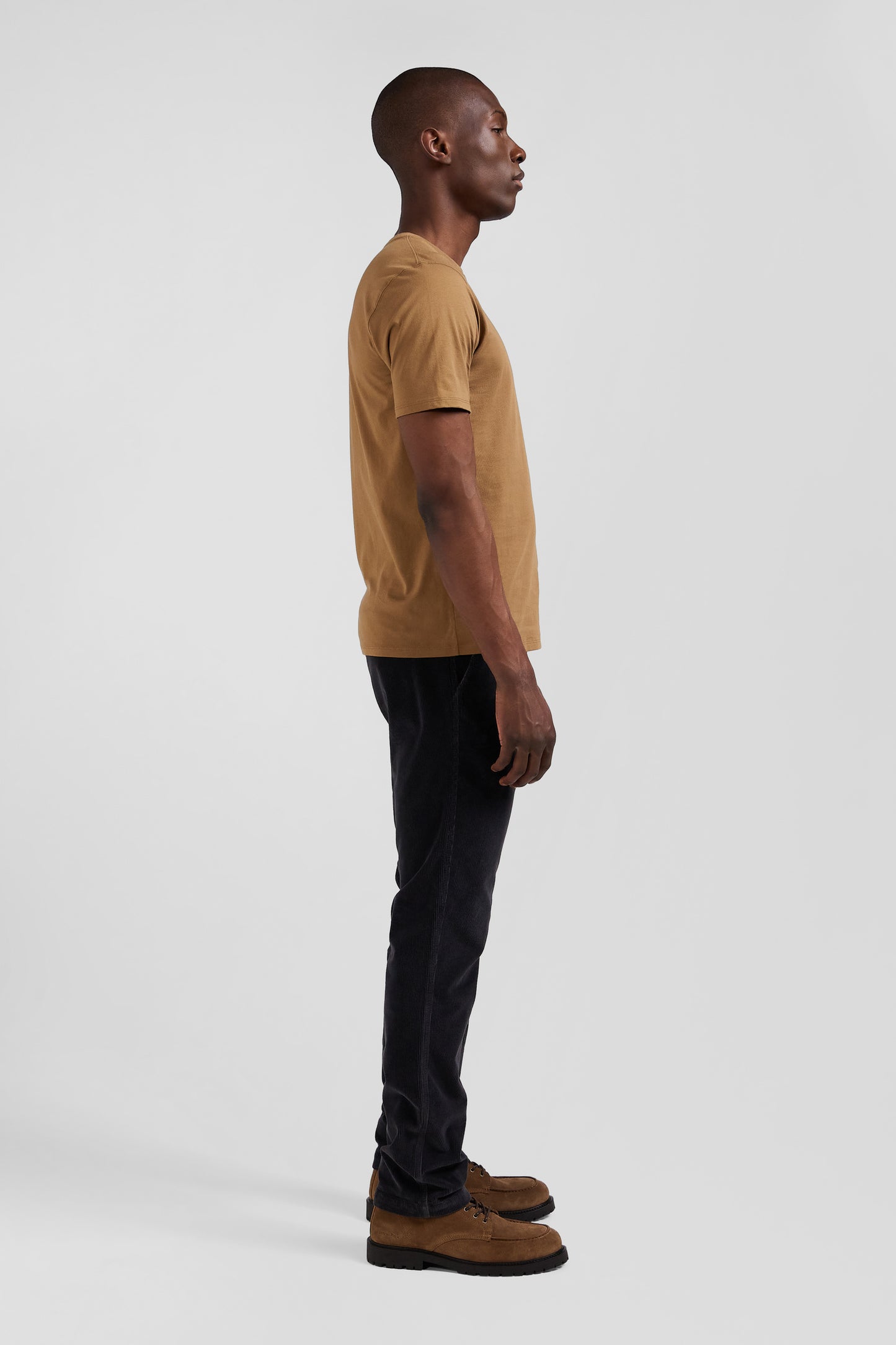 T-shirt manches courtes en coton Pima uni noisette coupe Regular