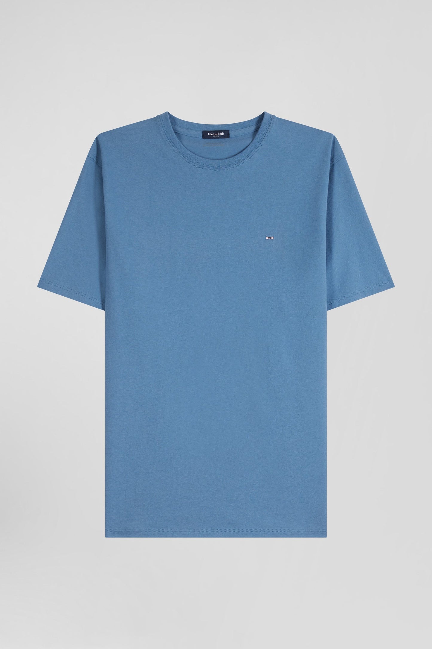 T-shirt manches courtes en coton Pima uni bleu coupe Regular - Image 2