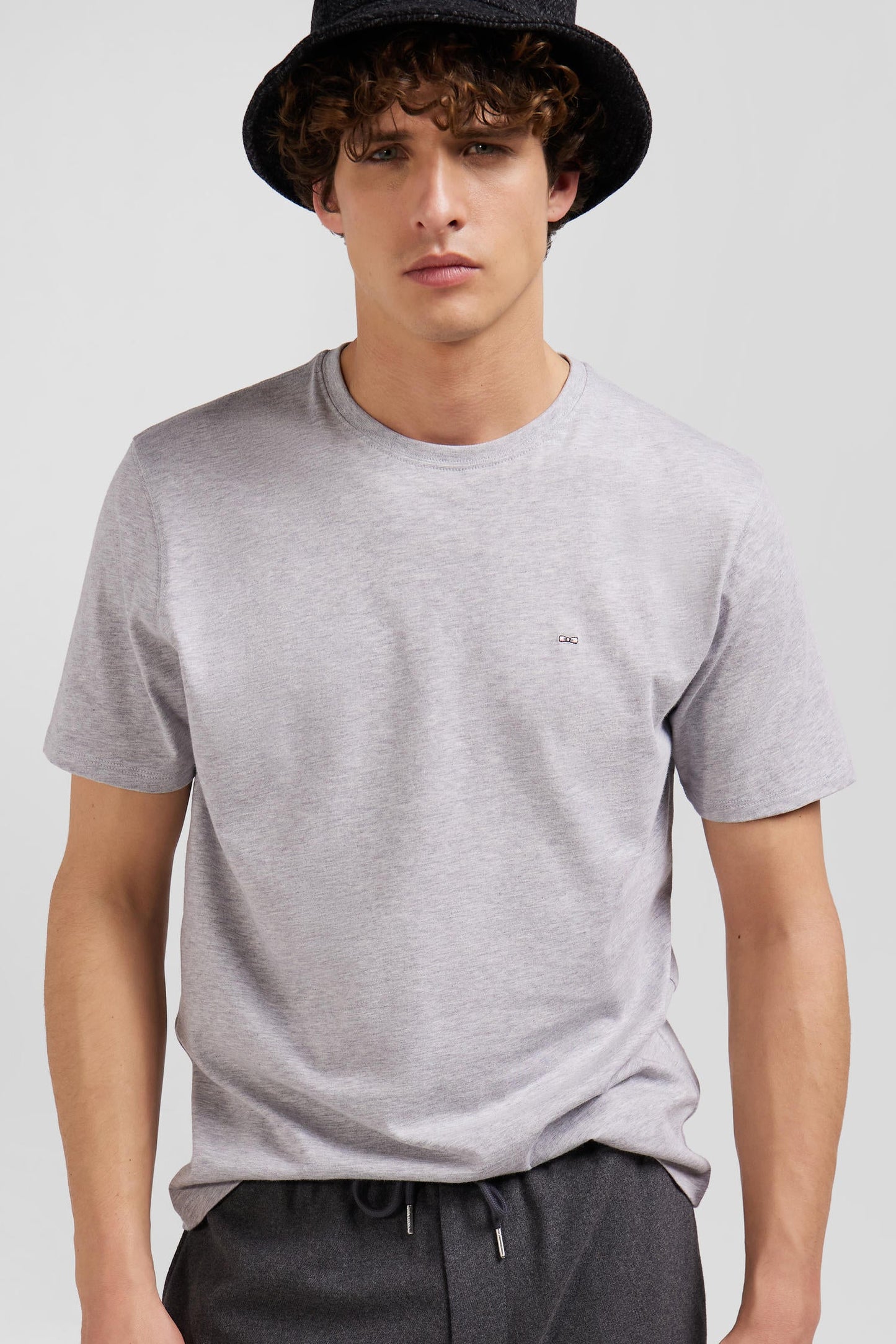 T-shirt manches courtes en coton Pima uni gris coupe Regular - Image 3