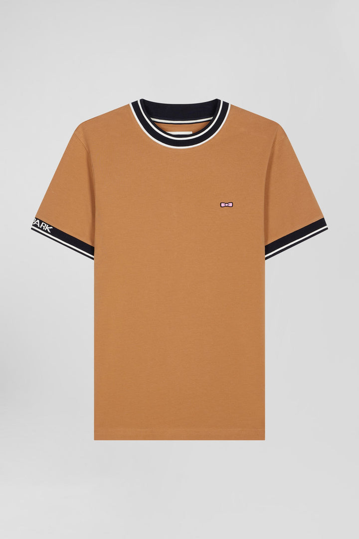 T-shirt manches courtes en coton camel coupe Slim bords-côtes Eden Park alt view