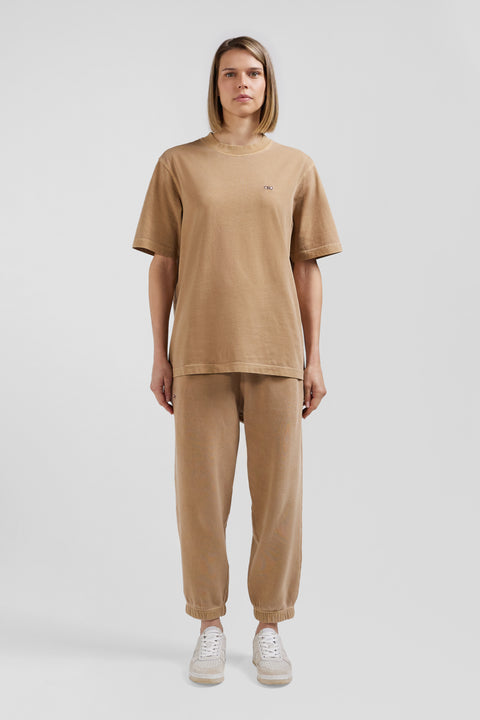 T-shirt manches courtes unisexe en coton surteint uni noisette coupe Oversized - Image 2