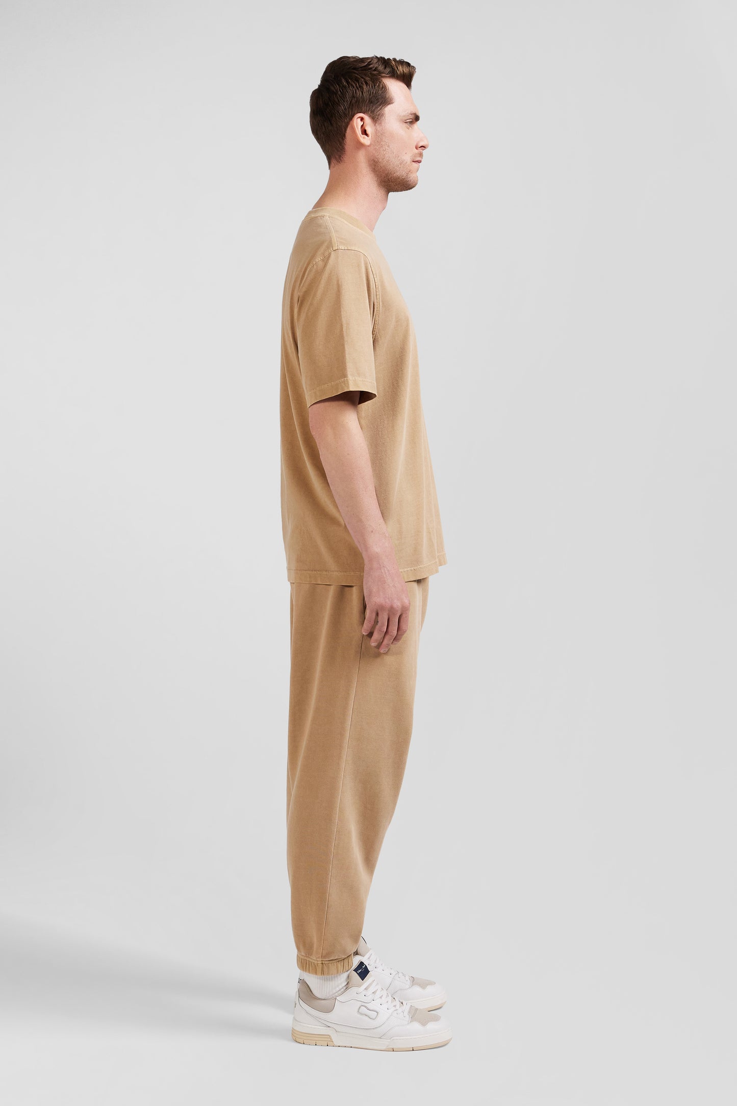 T-shirt manches courtes unisexe en coton surteint uni noisette coupe Oversized