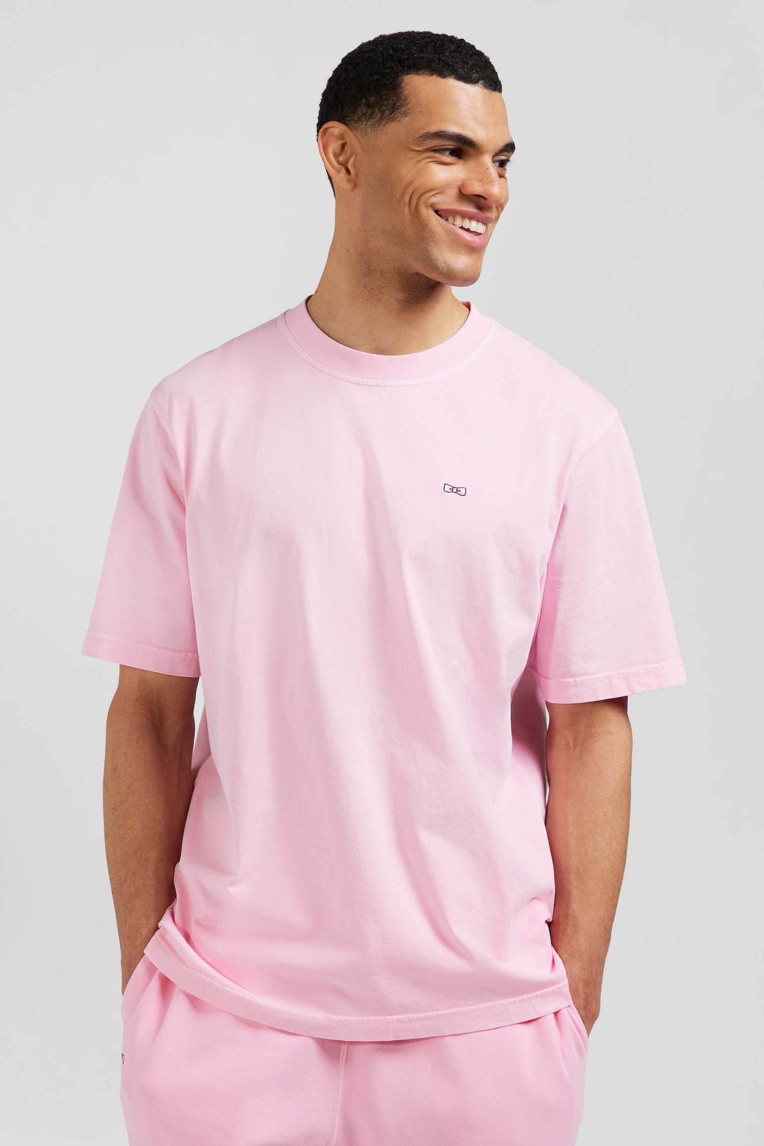 T-shirt manches courtes unisexe en coton surteint uni rose coupe Oversized