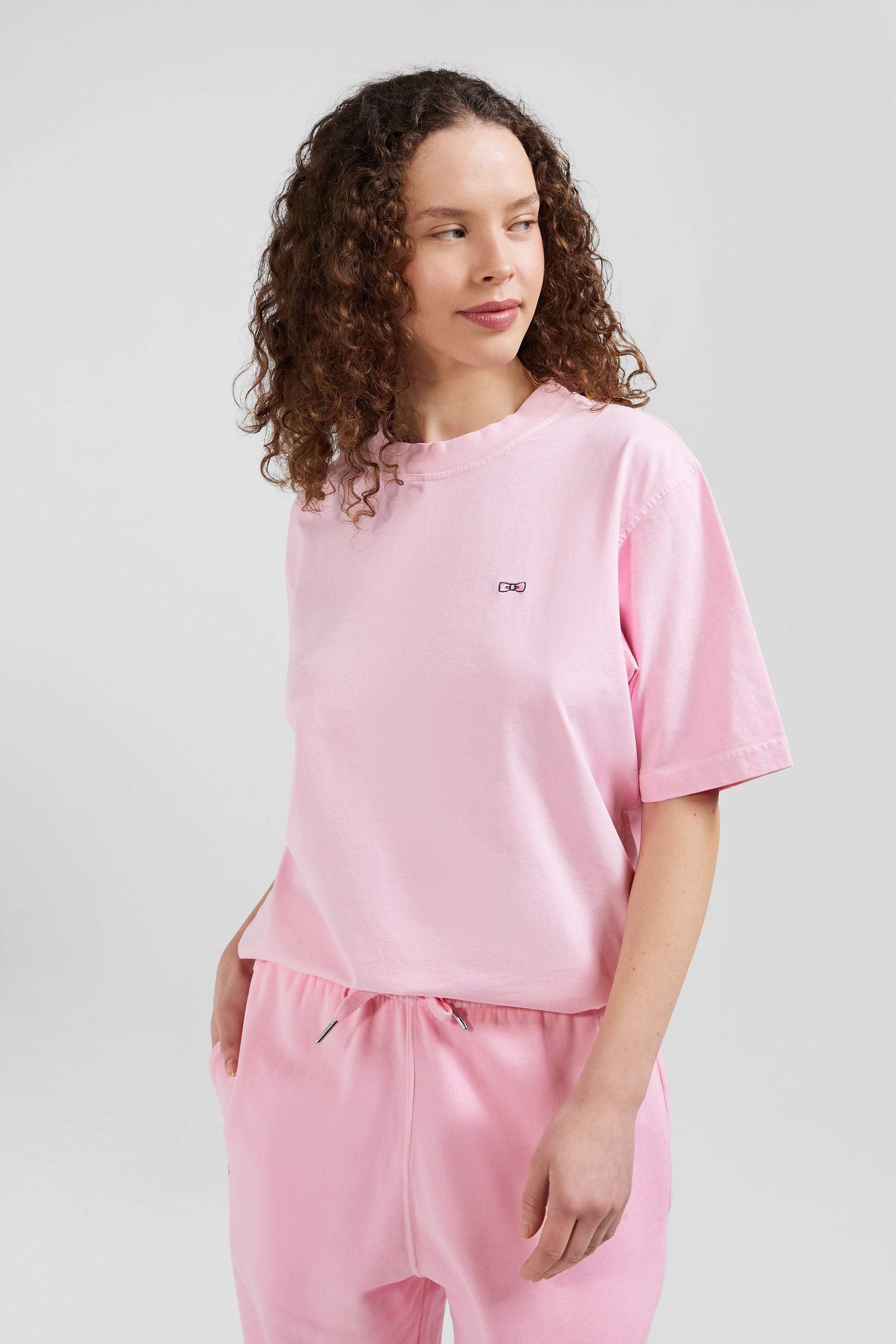 T-shirt manches courtes unisexe en coton surteint uni rose coupe Oversized