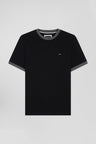 Regular black short-sleeved cotton T-shirt with back embroidery