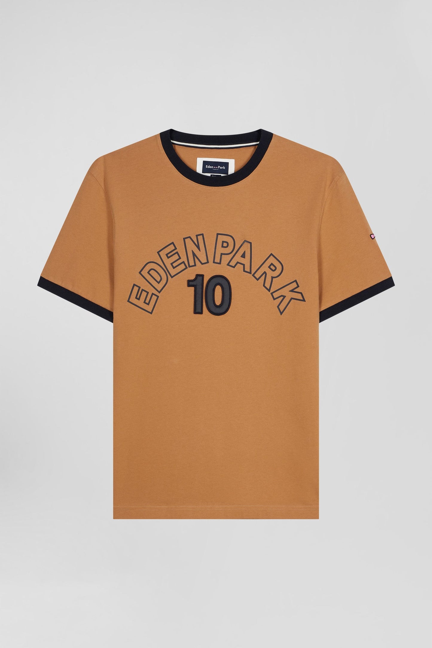 T-shirt manches courtes bicolore en coton camel Eden Park 10 coupe Relaxed - Image 2