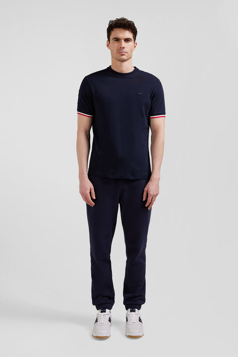 Regular navy short-sleeved cotton T-shirt with tricolor XV de France embroidery - Image 1