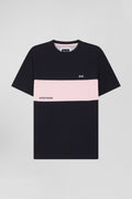 Regular navy and pink bicolor short-sleeved cotton T-shirt