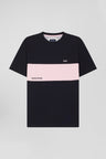Regular navy and pink bicolor short-sleeved cotton T-shirt