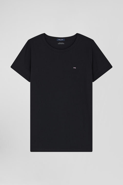T-shirt femme manches courtes en coton noir coupe Regular - Image 1