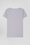 Regular grey short-sleeved V-neck cotton T-shirt