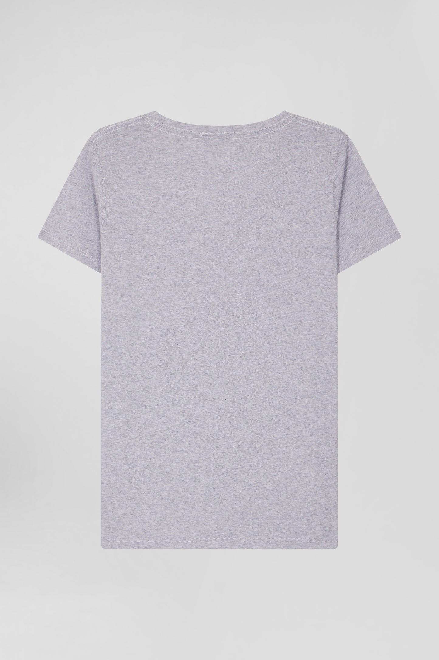 Regular grey short-sleeved V-neck cotton T-shirt