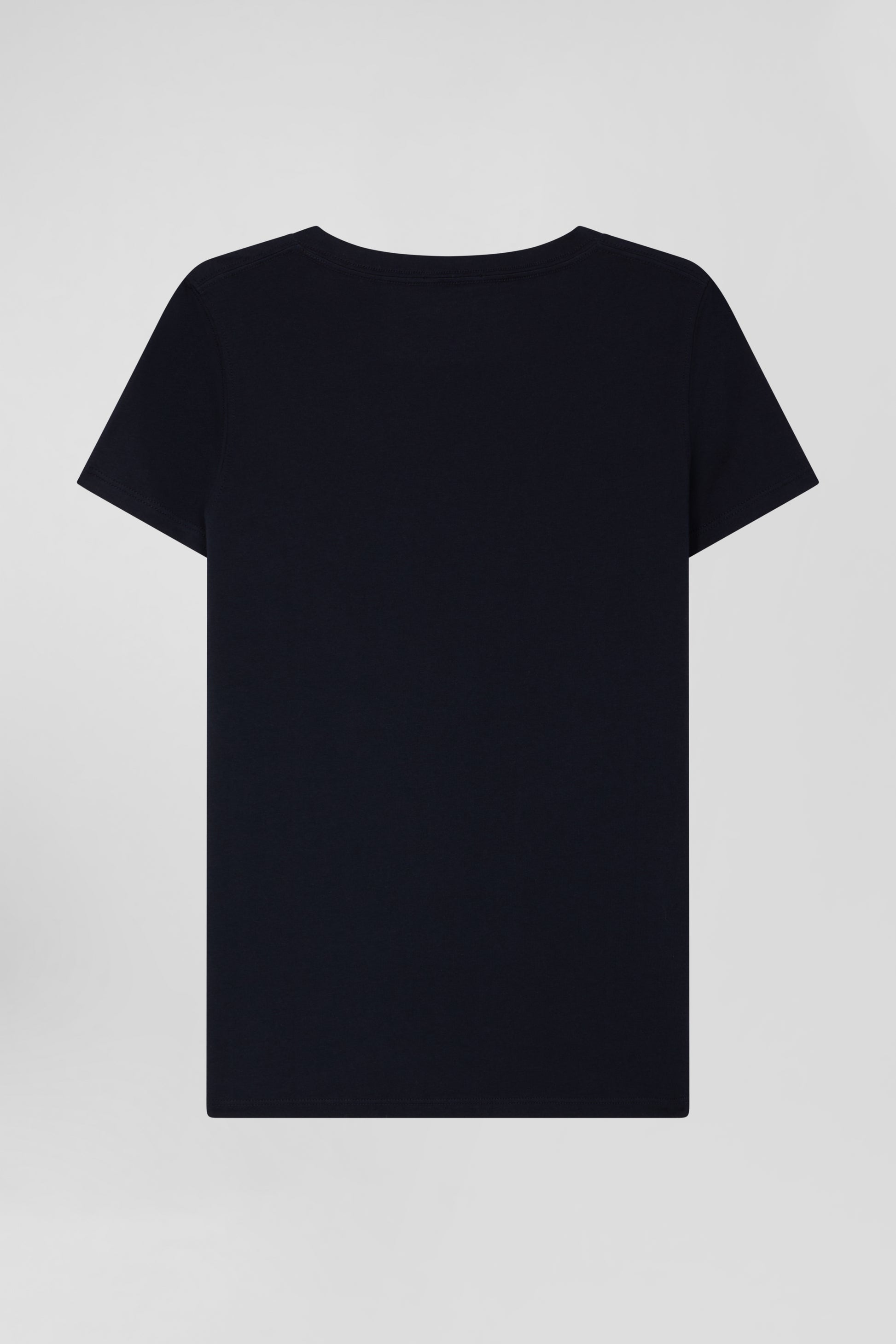 Regular navy blue short-sleeved V-neck cotton T-shirt