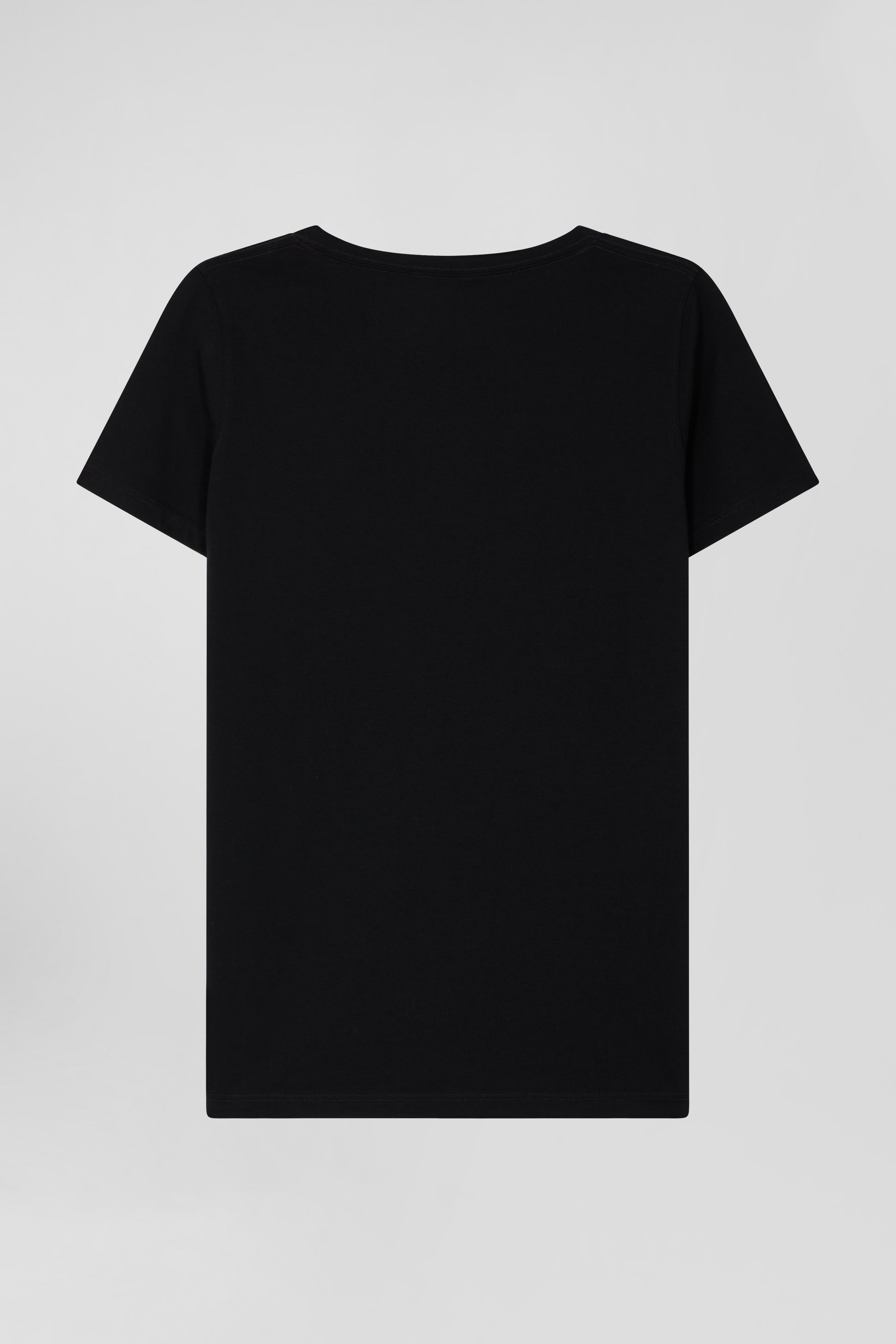 Regular black short-sleeved V-neck cotton T-shirt