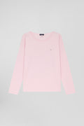 Relaxed pink long-sleeved round neck cotton T-shirt