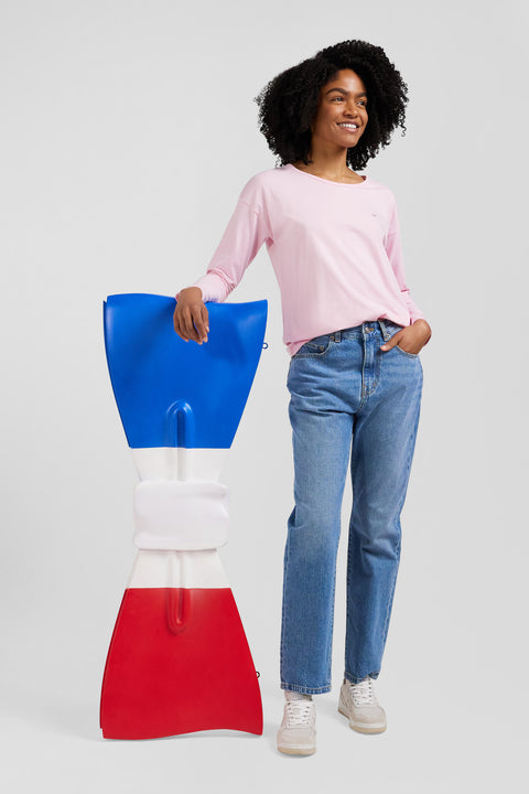 T-shirt manches longues à col rond en coton rose coupe Relaxed - Image 3