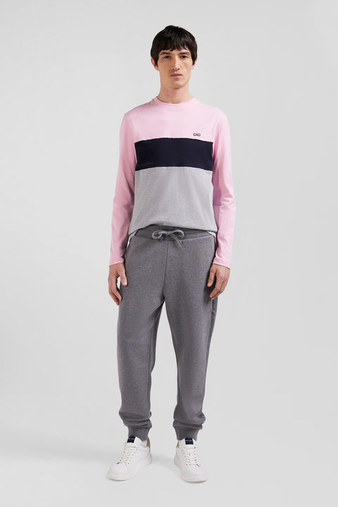 T-shirt manches longues colorblock en coton rose coupe Regular - Image 1