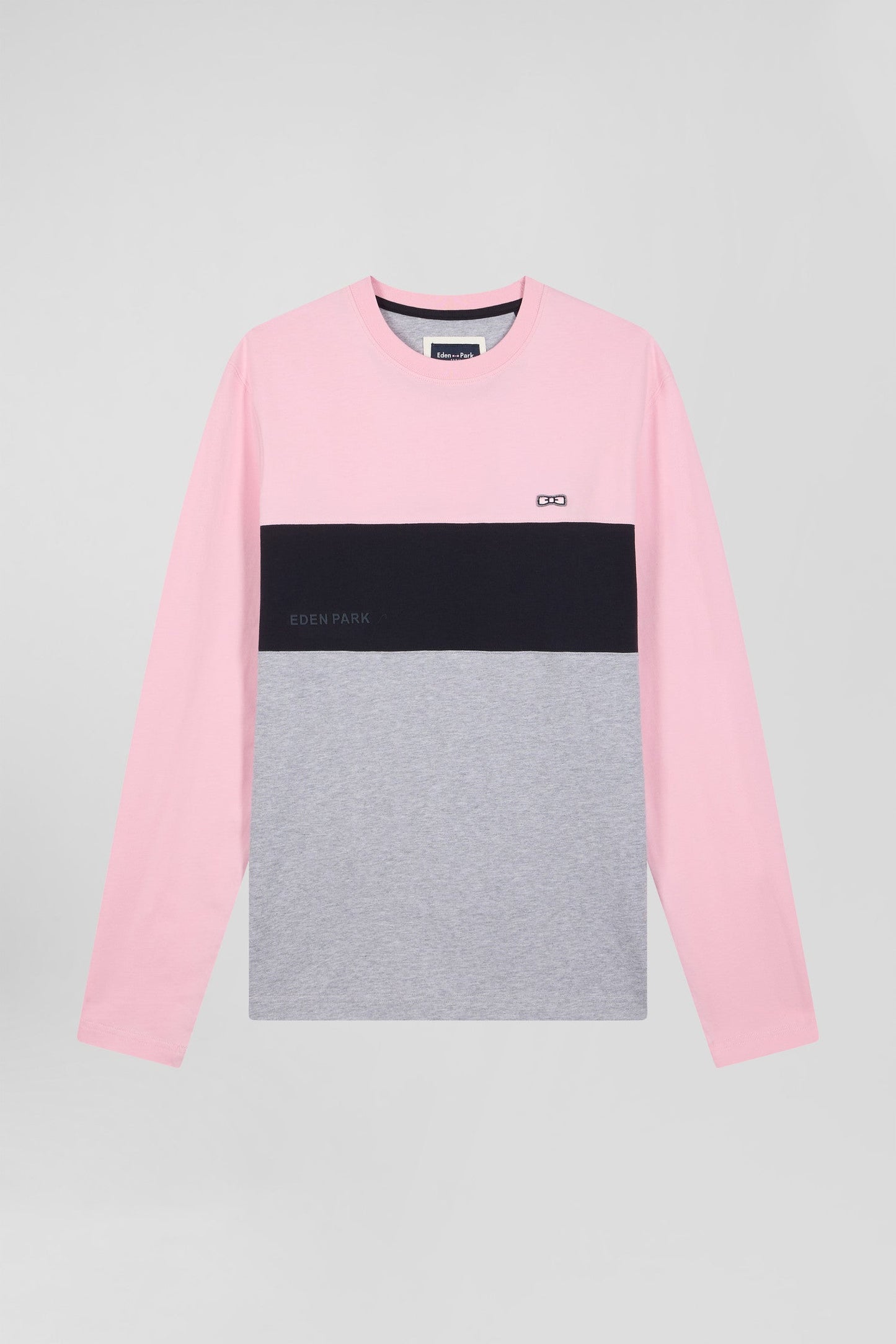 T-shirt manches longues colorblock en coton rose coupe Regular - Image 2