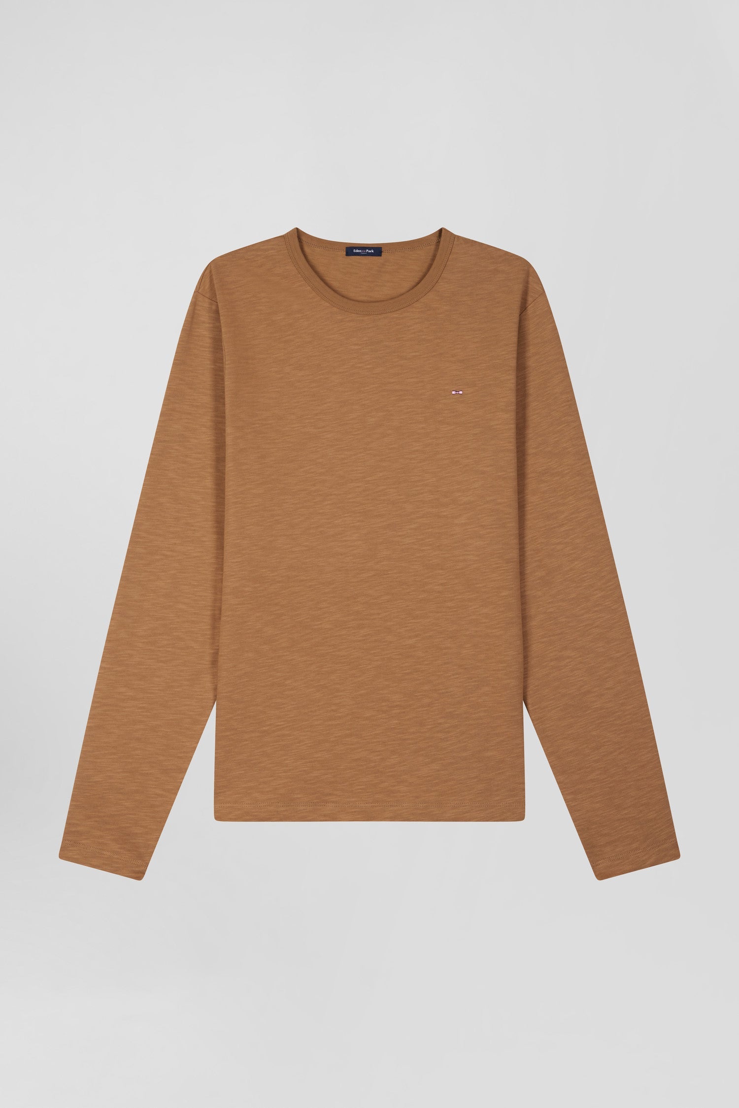 T-shirt manches longues en coton uni camel coupe Slim