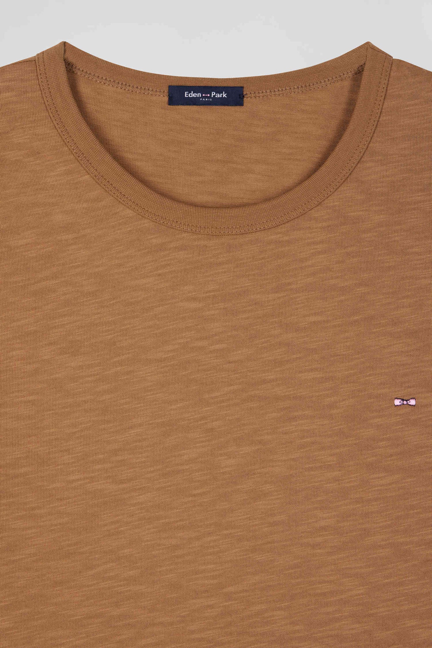 T-shirt manches longues en coton uni noisette coupe Slim
