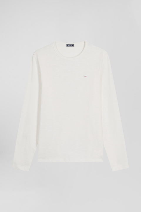T-shirt manches longues en coton uni écru coupe Slim - Image 2