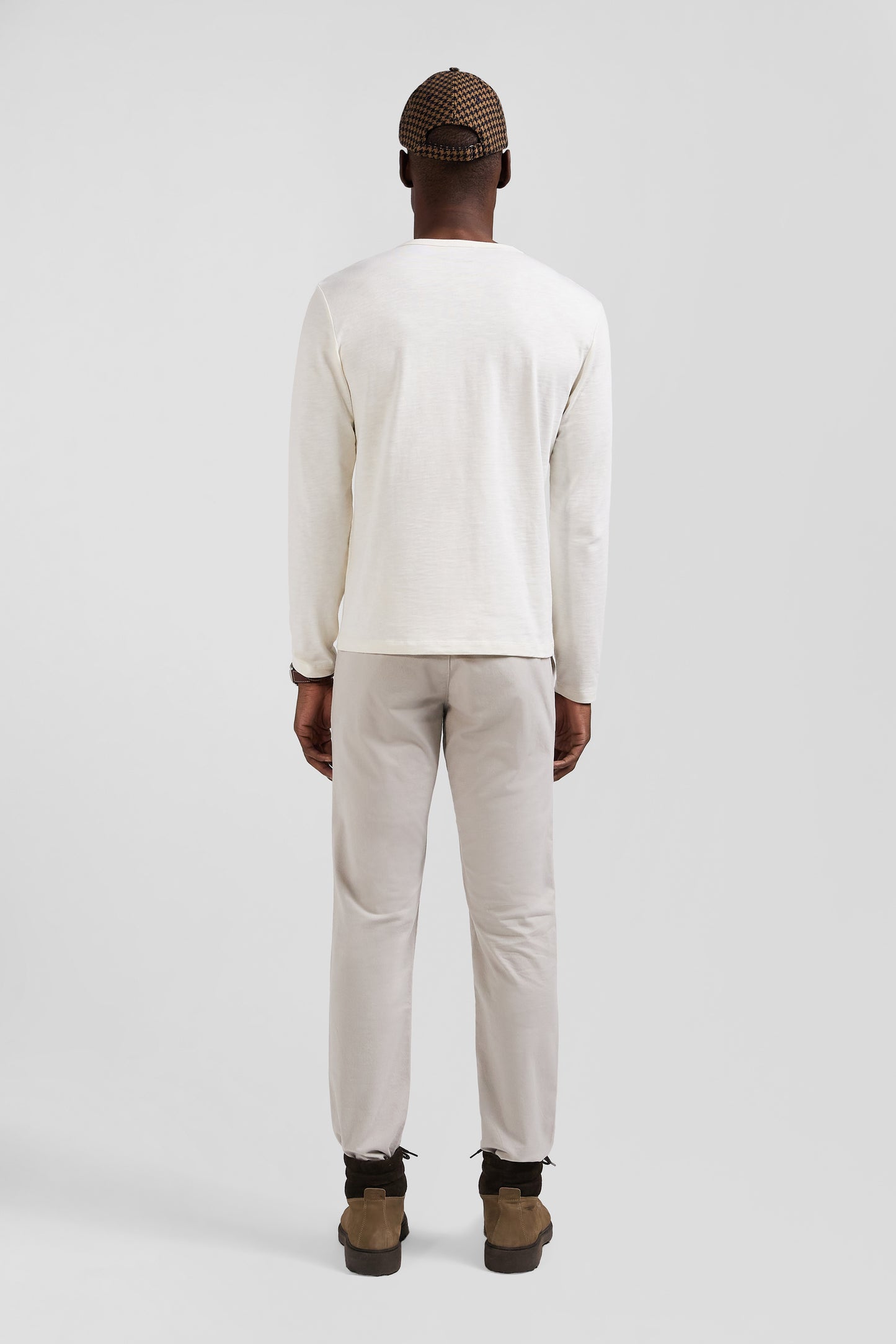 T-shirt manches longues en coton uni écru coupe Slim