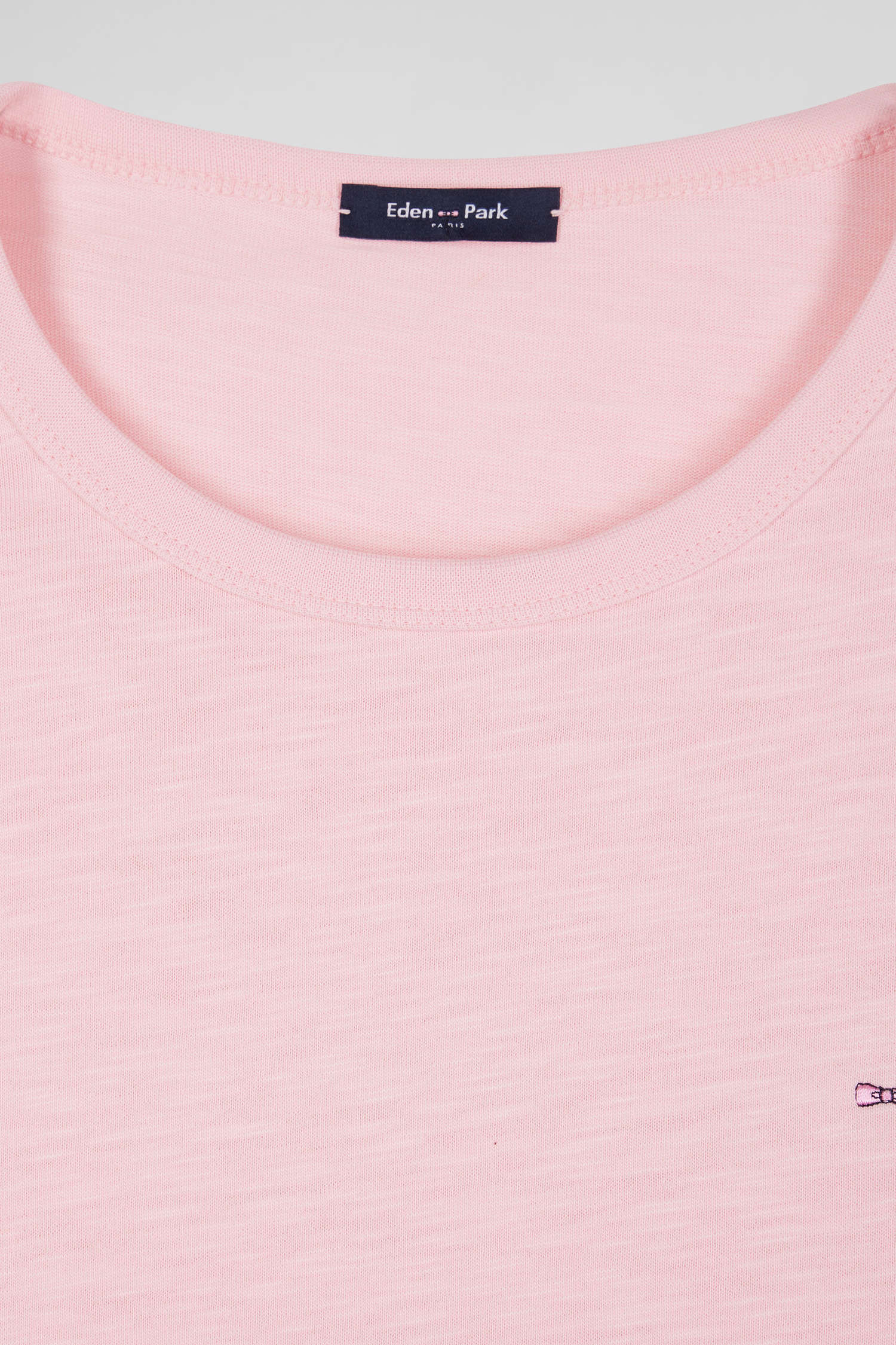 T-shirt manches longues en coton uni rose coupe Slim