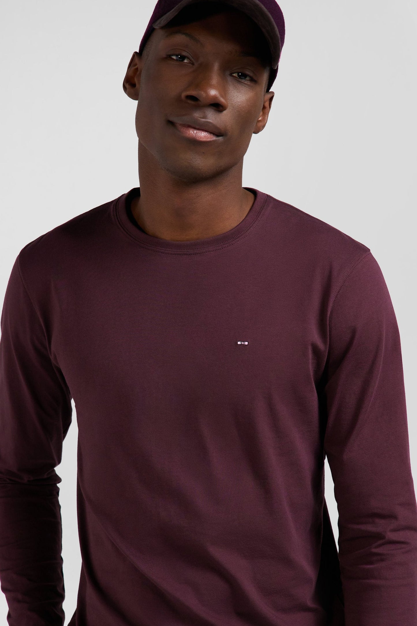 T-shirt manches longues en coton Pima bordeaux coupe Regular - Image 3