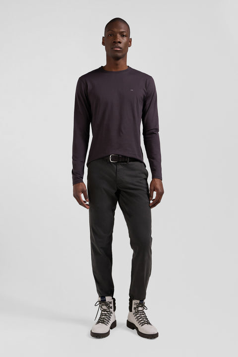 Long-sleeved T-shirt in dark brown Pima cotton, regular fit - Image 1