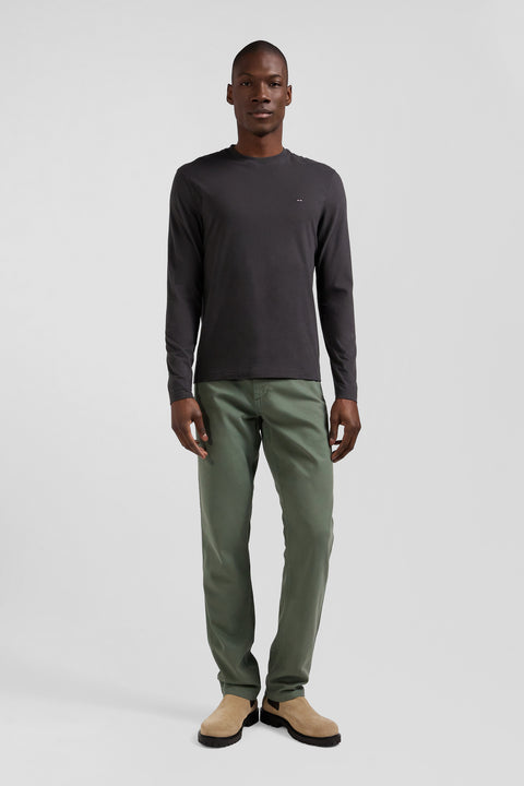 T-shirt manches longues en coton kaki patch dos imprimé fleuri coupe Regular - Image 1