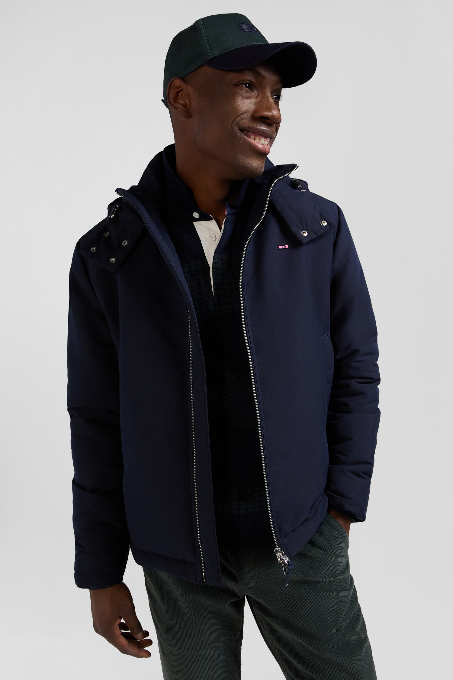 Blouson zippe a capuche bleu marine Eden Park