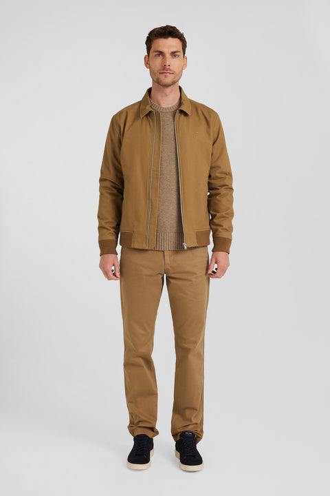 Zip jacket with shirt collar in hazelnut cotton gabardine - Image 1