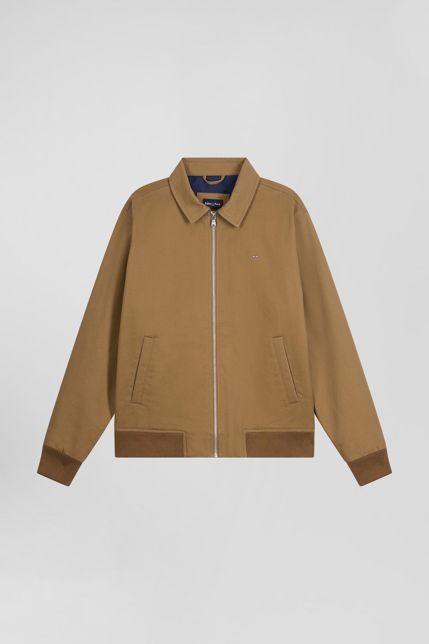 Blouson zippé à col chemise en gabardine de coton camel - Image 2