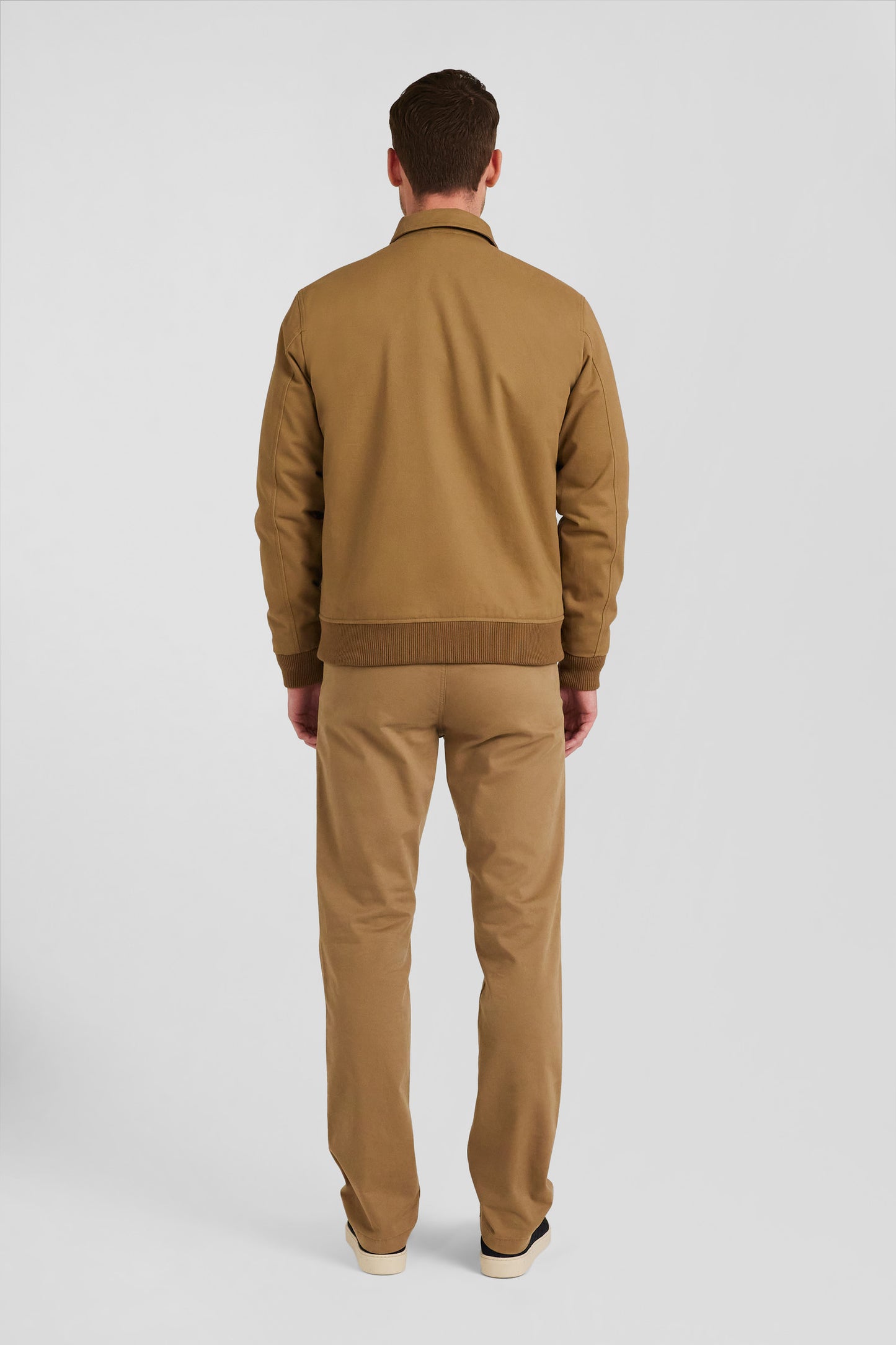 Zip jacket with shirt collar in hazelnut cotton gabardine