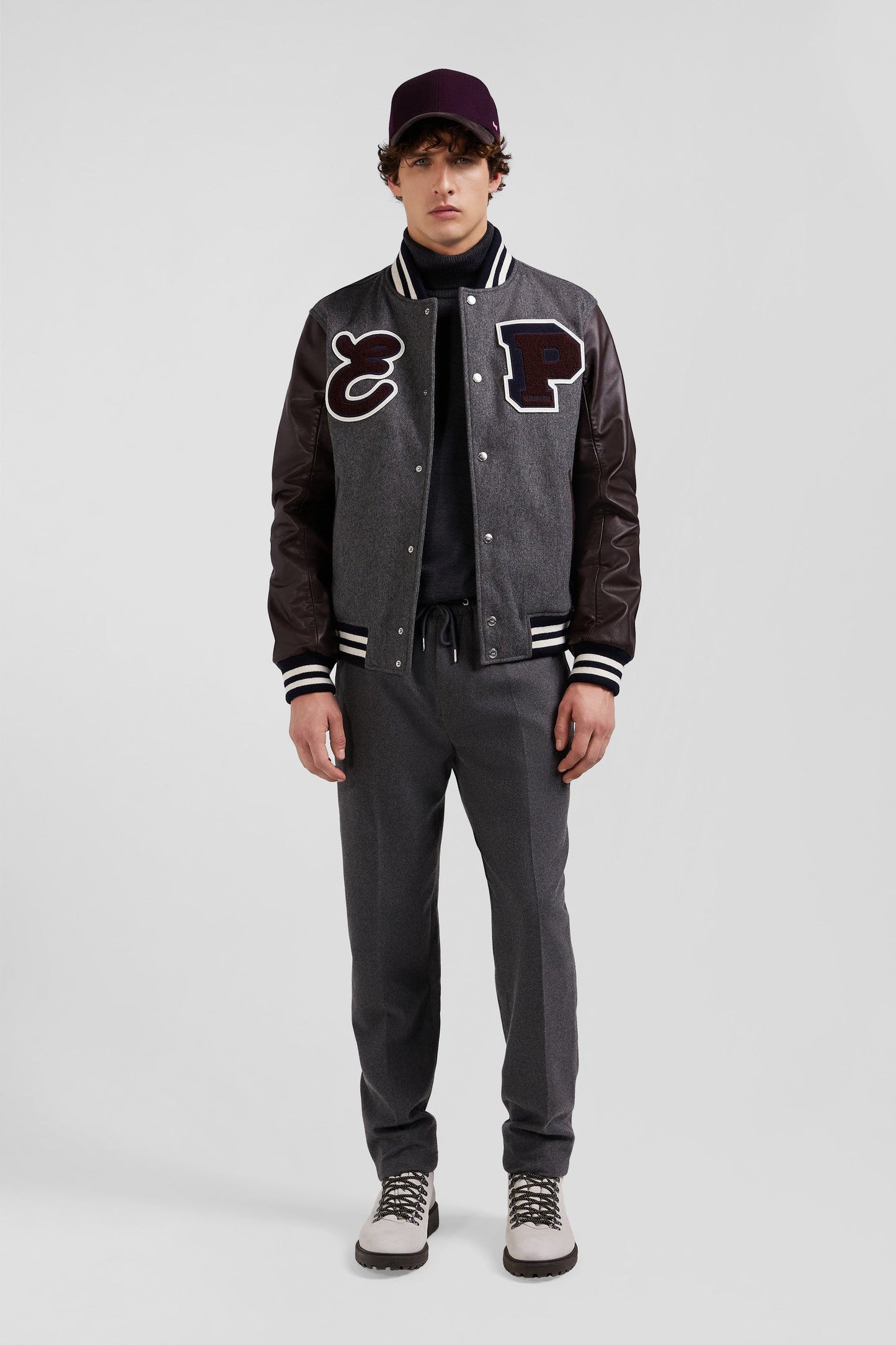 Blouson Teddy gris foncé en cuir - Image 1