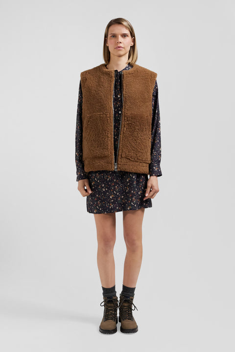 Sleeveless zip-up vest in hazelnut sheepskin Relaxed fit - Image 1