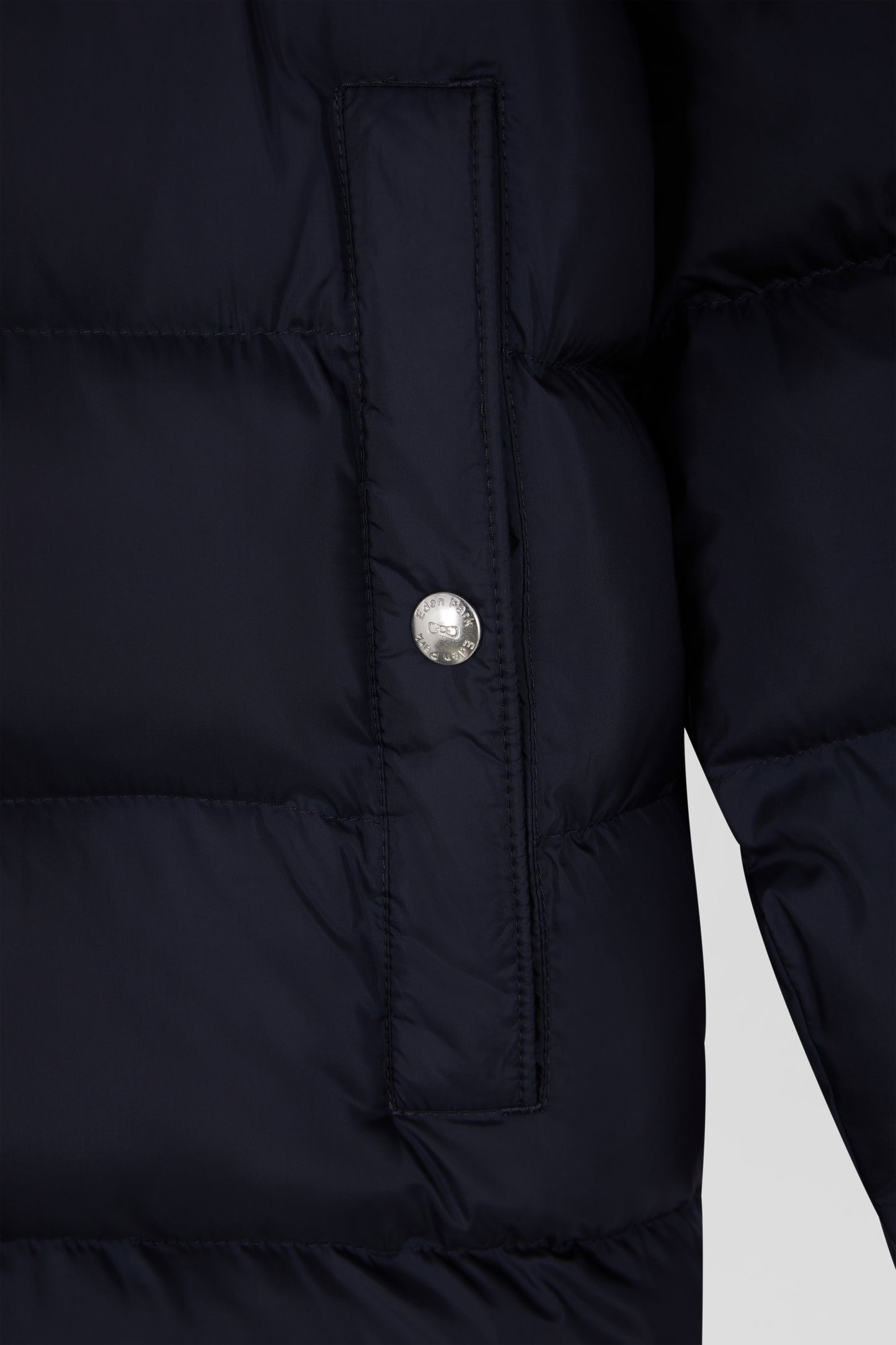 Navy blue short nylon parka