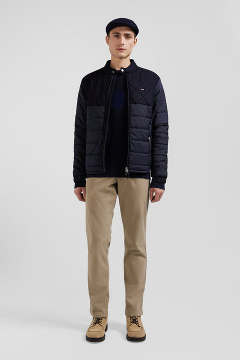 Navy blue long-sleeved double quilted high collar down jacket - Image 1