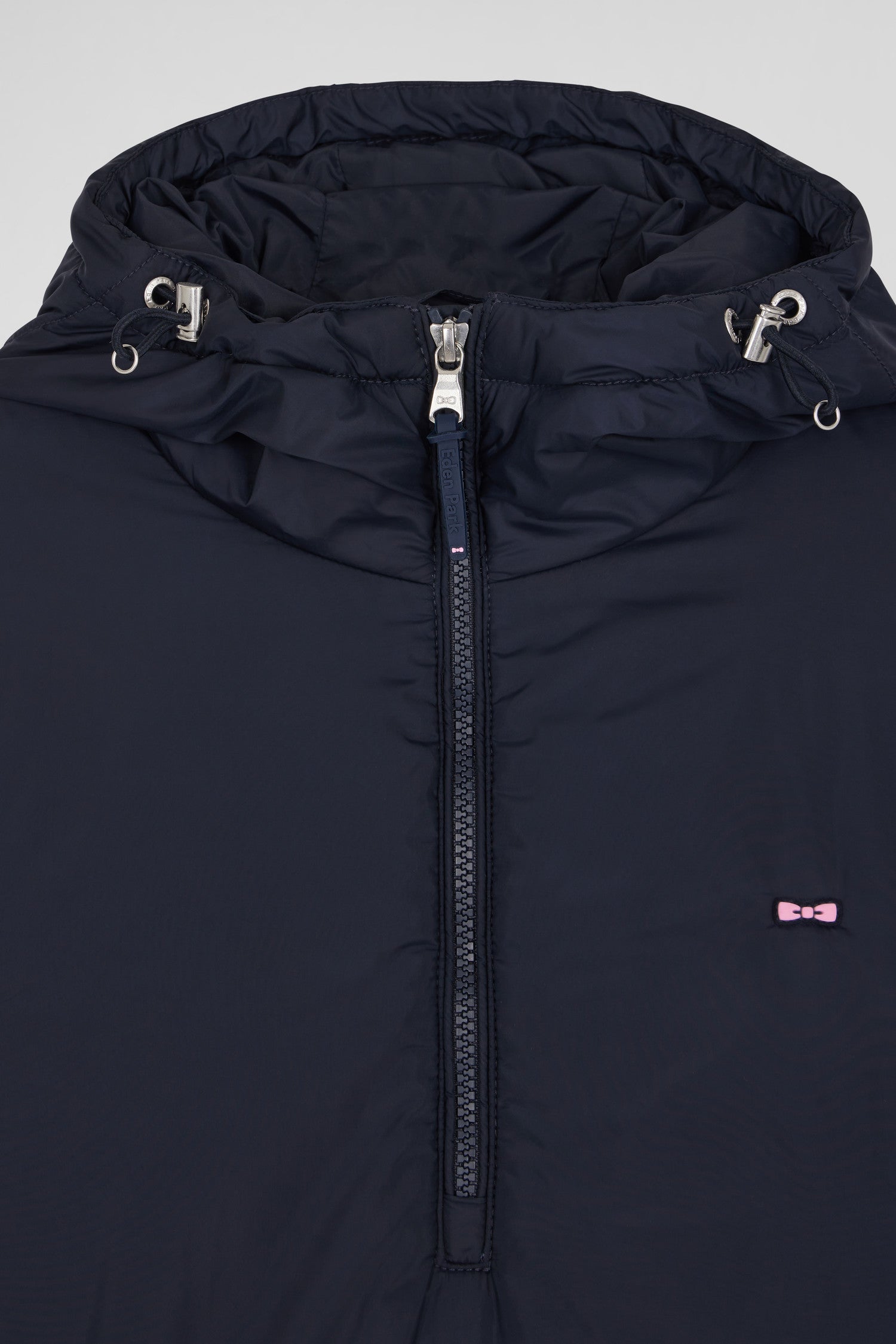 Oversize navy blue hooded down jacket