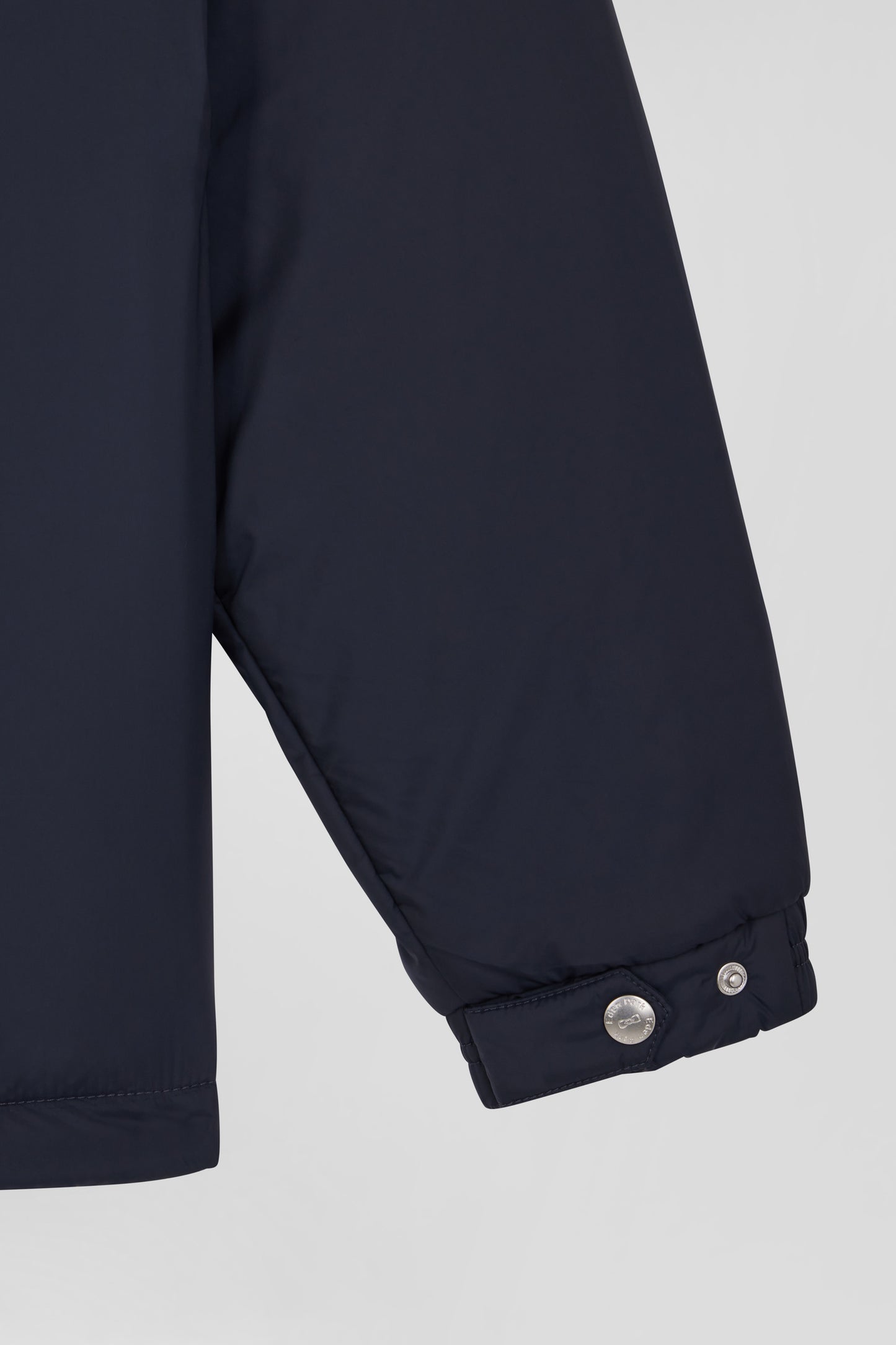 Oversize navy blue hooded down jacket