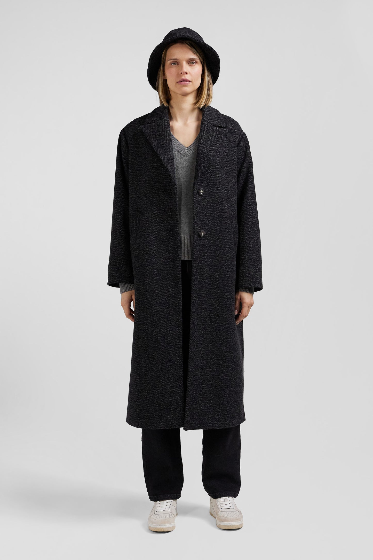 Regular anthracite grey wool blend coat