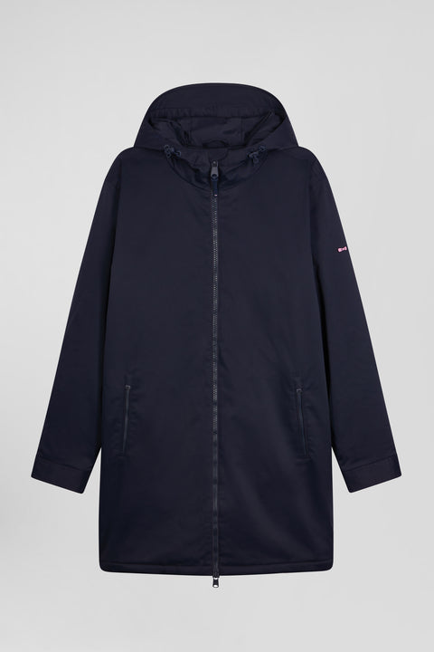 Navy blue long hooded nylon parka - Image 2