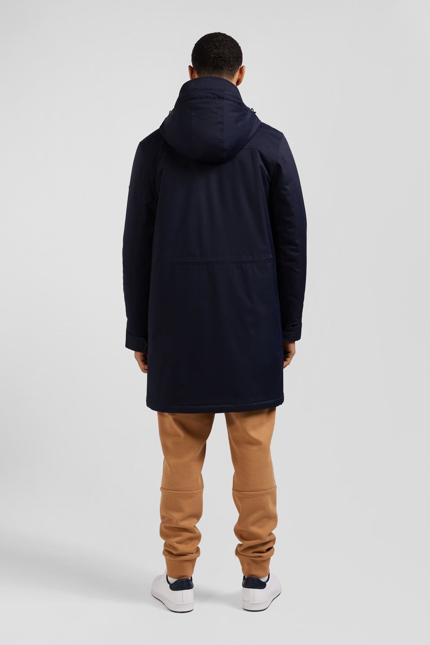 Parka longue à capuche en nylon bleu marine - Image 7