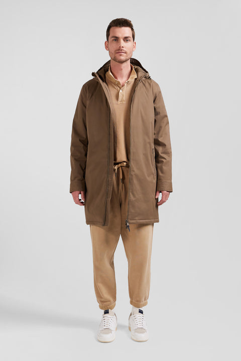 Brown long hooded nylon parka - Image 1
