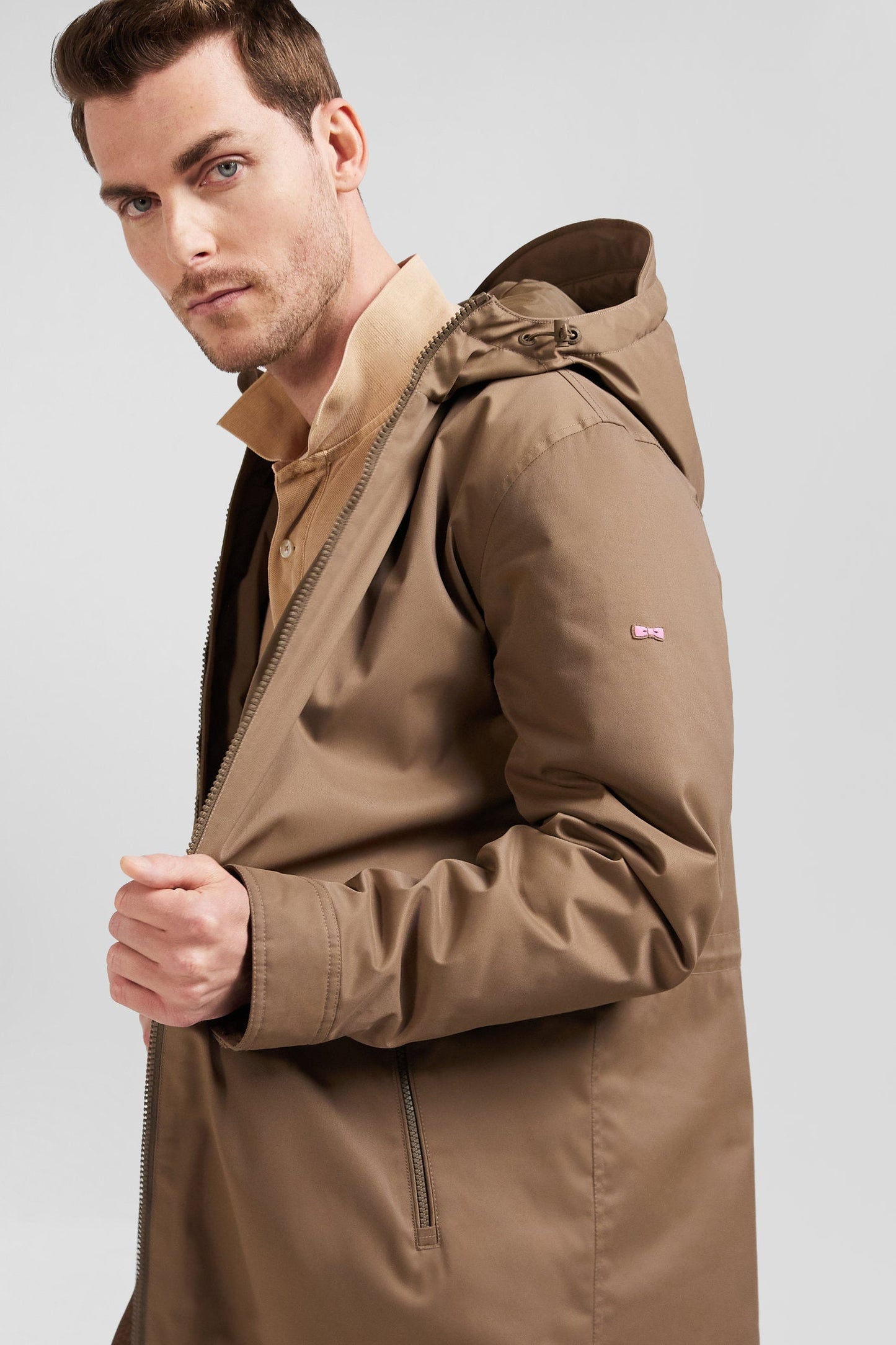 Parka longue à capuche en nylon marron - Image 3