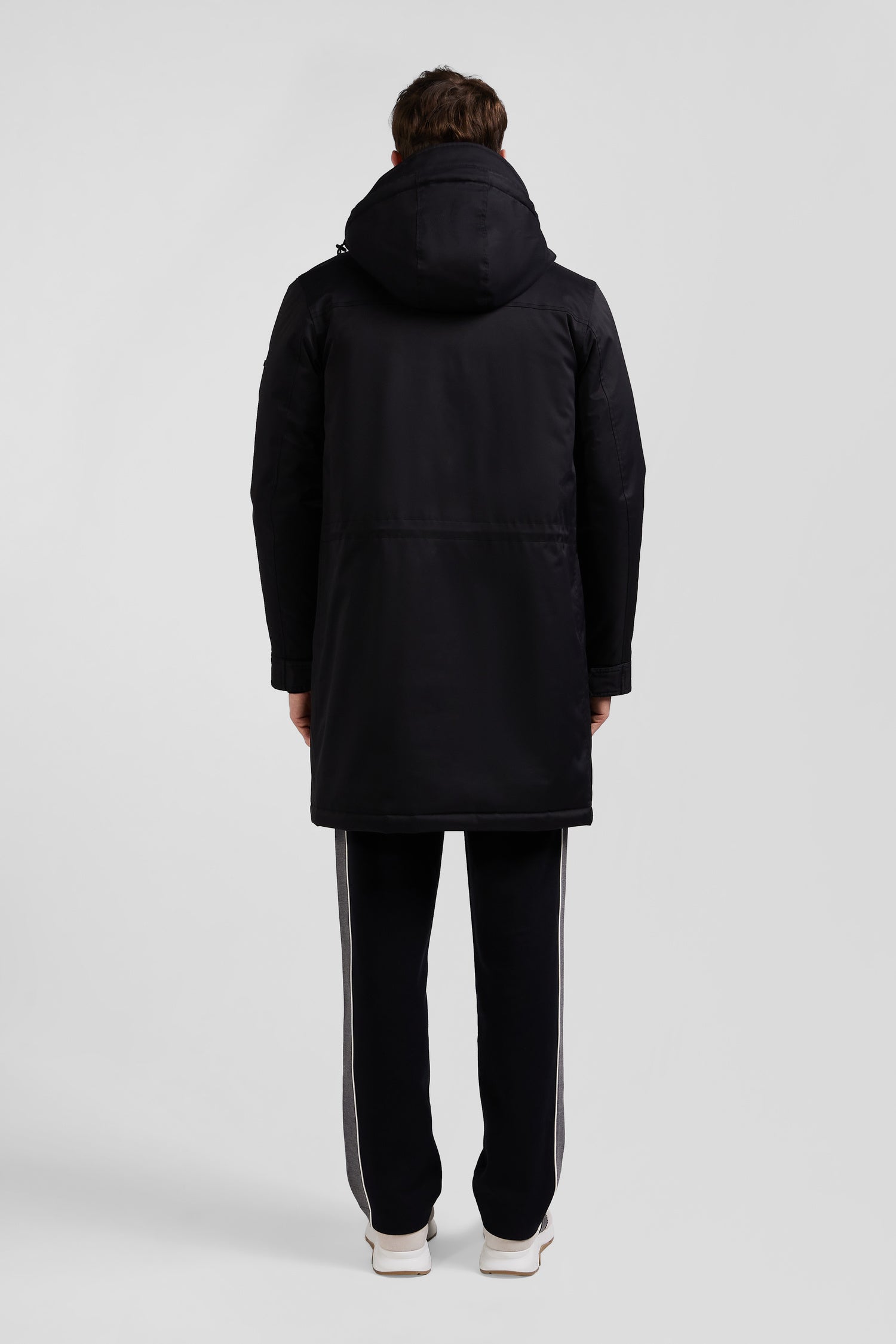 Parka longue à capuche en nylon noir