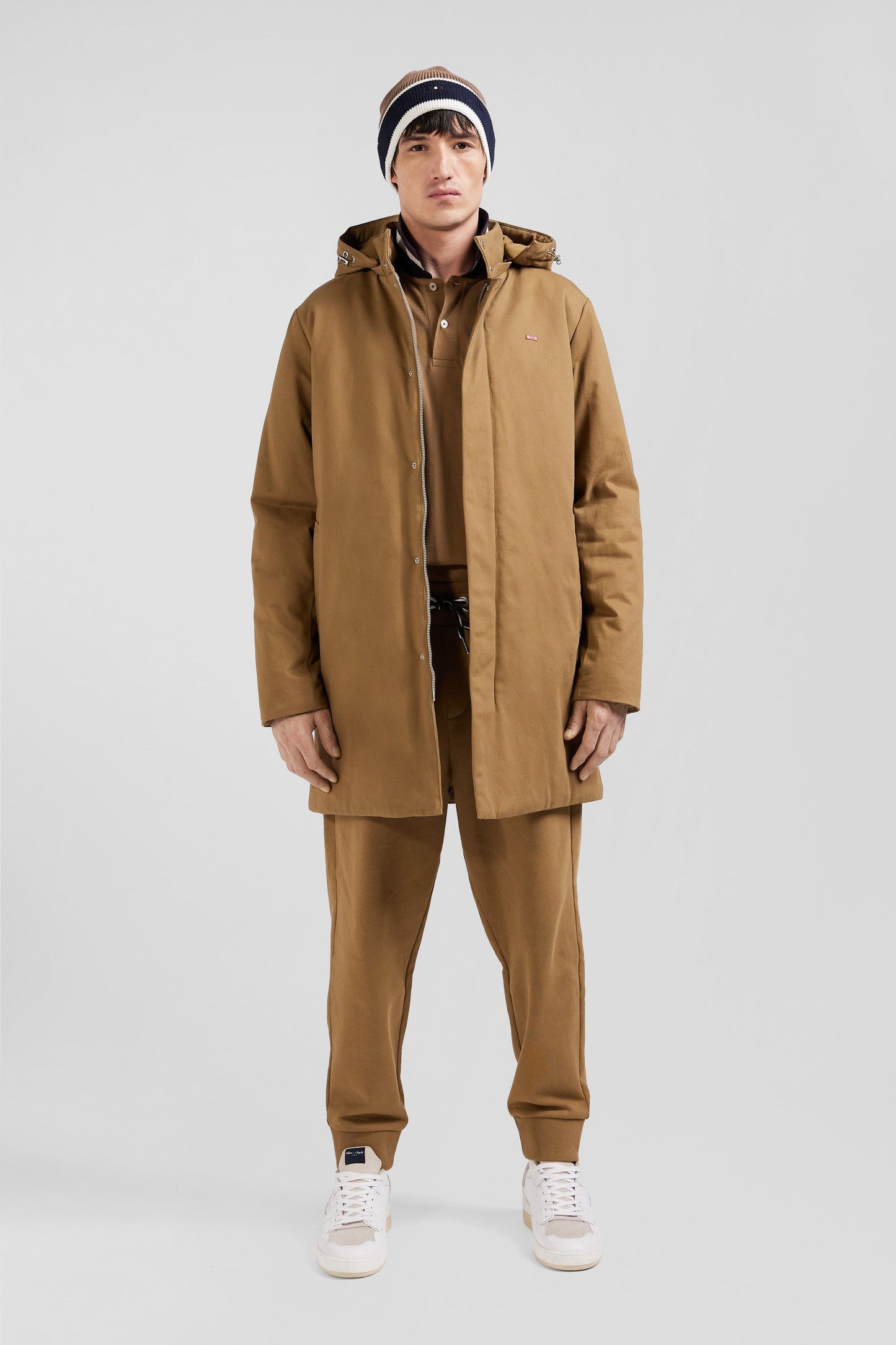 Parka à capuche en gabardine de coton camel - Image 1