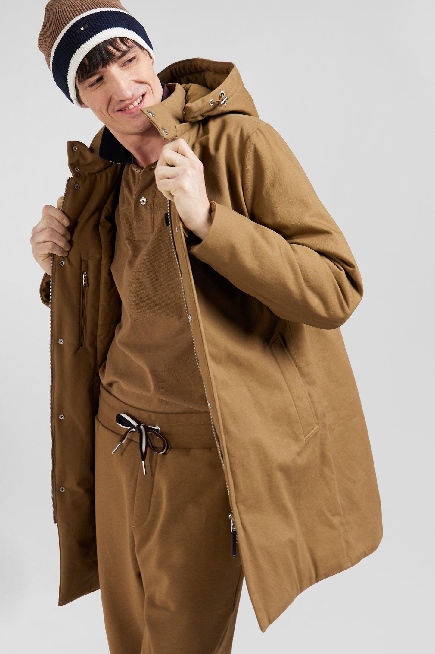 Parka à capuche en gabardine de coton camel - Image 3