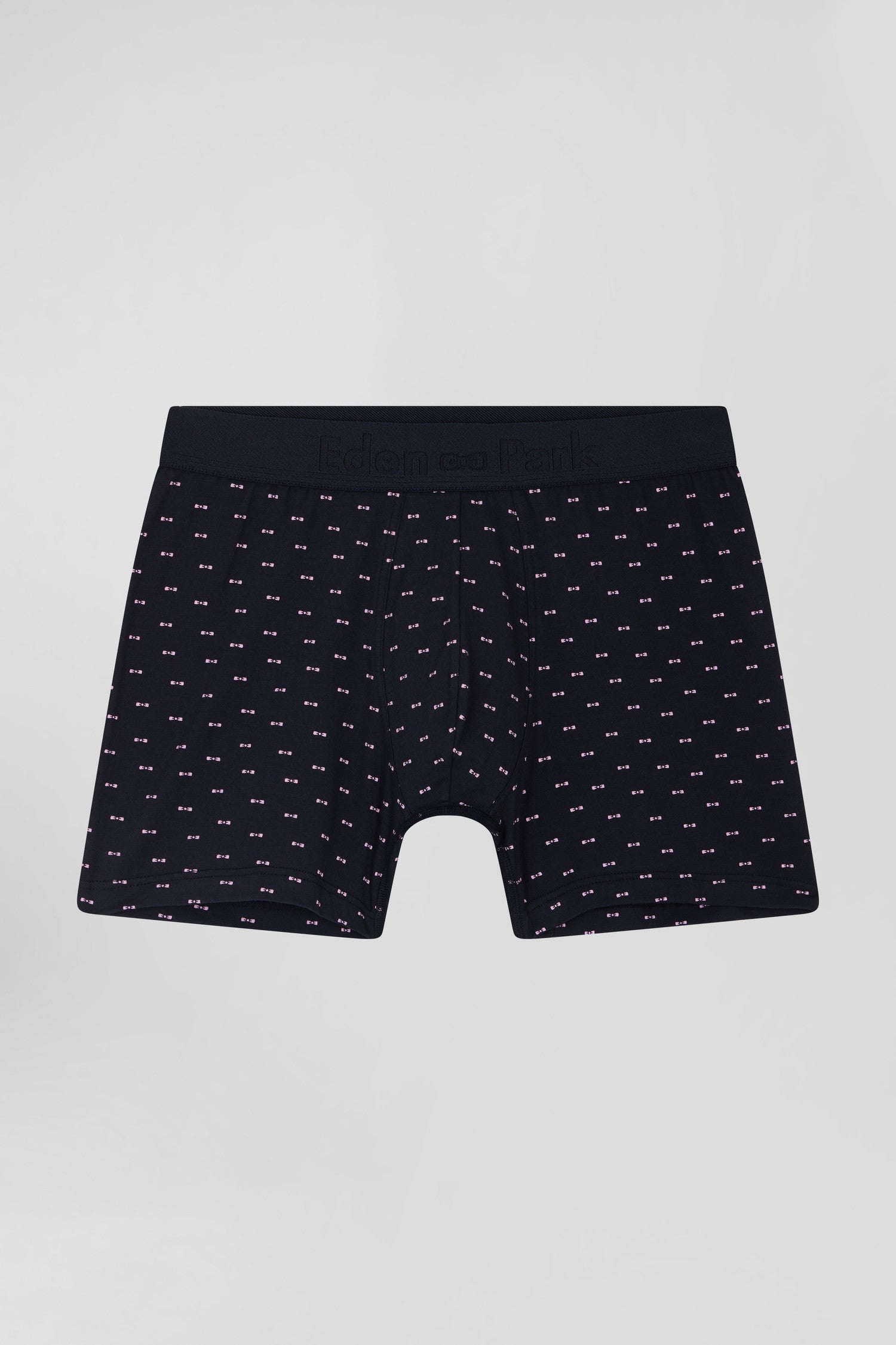 Boxer à micro motifs nœud papillon bleu marine et rose en coton stretch